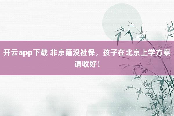开云app下载 非京籍没社保，孩子在北京上学方案请收好！