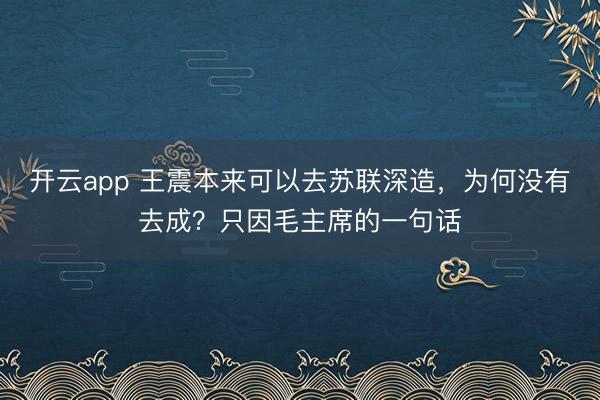 开云app 王震本来可以去苏联深造，为何没有去成？只因毛主席的一句话