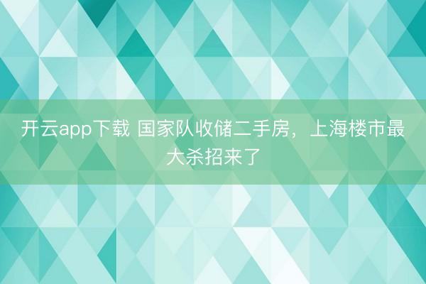开云app下载 国家队收储二手房，上海楼市最大杀招来了