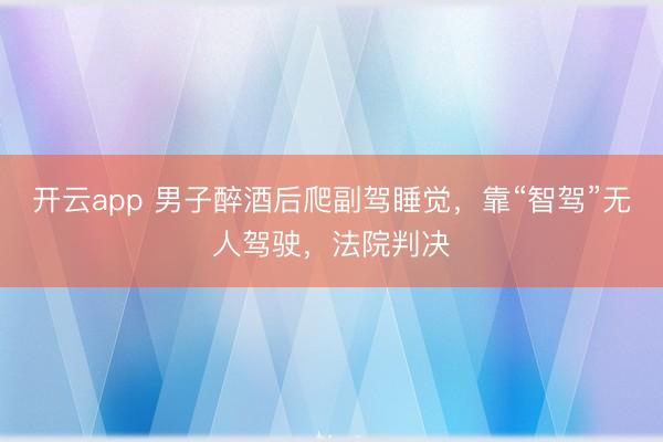 开云app 男子醉酒后爬副驾睡觉,靠“智驾”无人驾驶,法院判决