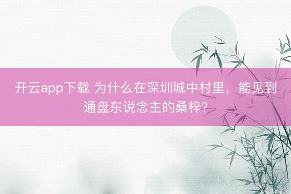 开云app下载 为什么在深圳城中村里，能见到通盘东说念主的桑梓？