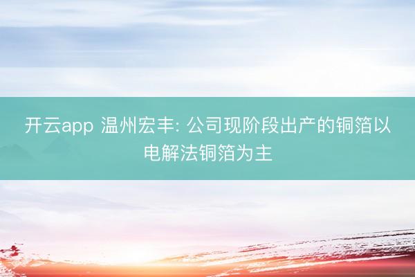 开云app 温州宏丰: 公司现阶段出产的铜箔以电解法铜箔为主